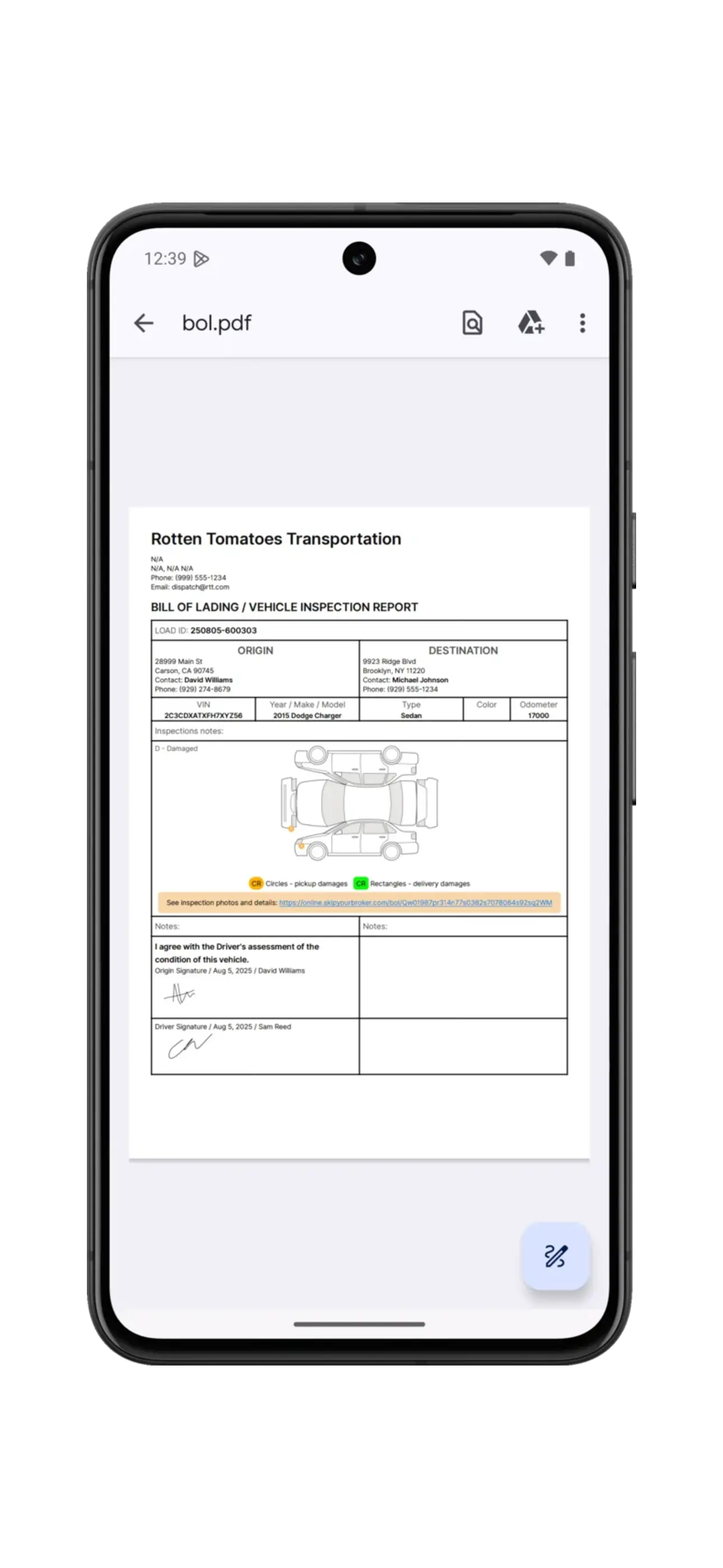 Digital BOL, Inspection