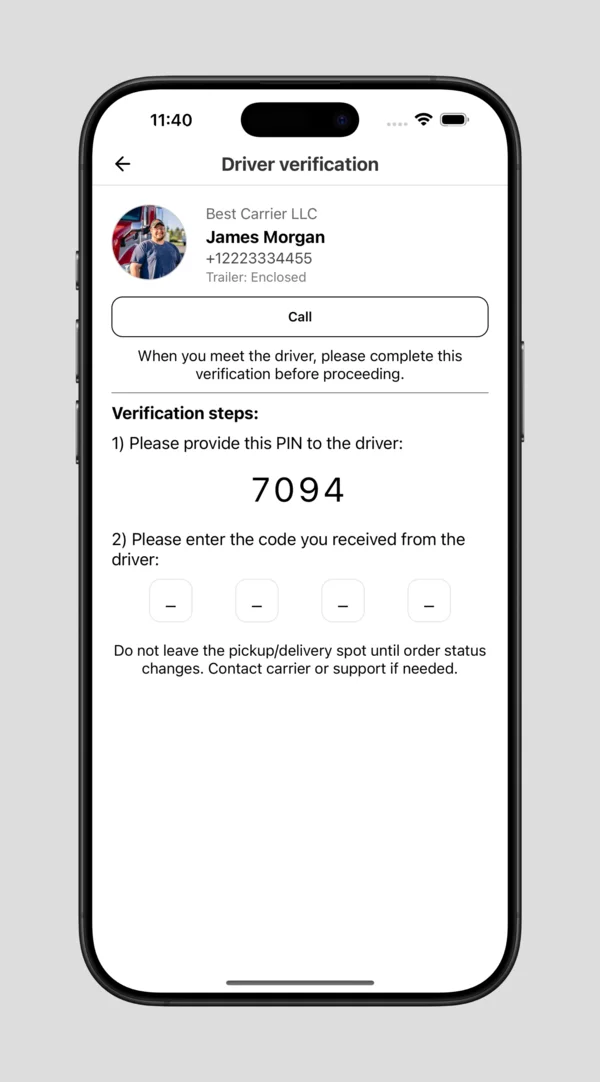 PIN code Confirmation for Pickup & Delivery